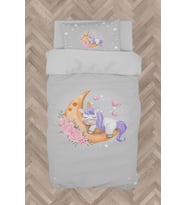 MEKTA HOME BEBEK VE ÇOCUK ODASI Aya Sarılan Unicorn Desenli Gri Nevresim Takımı