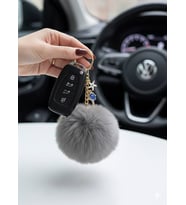 Peluş Pofuduk Ponpon Puf Füme Tüylü Üçlü Charm Ev Ofis Araba Telefon Cüzdan Çanta Anahtarlık (Koyu Füme)
