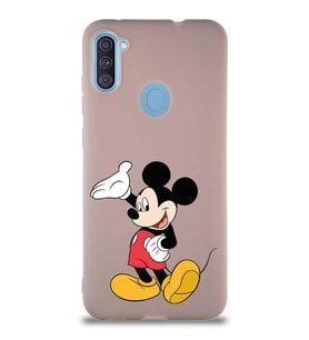 Samsung Galaxy M11 Soft Premier Kapak Mickey Mouse-C Tasarımlı Silikon Kılıf - Pudra (Şeffaf)