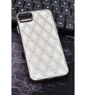 iPhone 7 / 8 Uyumlu Baklava Desenli Pırlanta Taşlı Sert Kapak Kılıf Gri