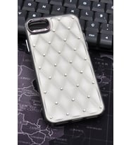 iPhone 7 / 8 Uyumlu Baklava Desenli Pırlanta Taşlı Sert Kapak Kılıf Gri