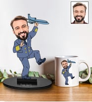 Kişiye Özel Pilot Tasarımlı Karikatür Biblo Ve Kupa Hediye Seti 101