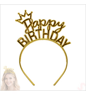 Taçlı Happy Birthday Plastik Taç - Altın