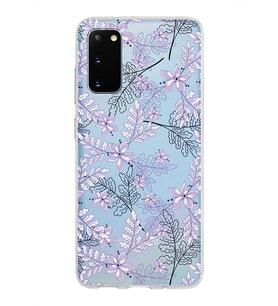 Samsung Galaxy S20 Kapak Floral Lila Tasarımlı Şeffaf Silikon Kılıf