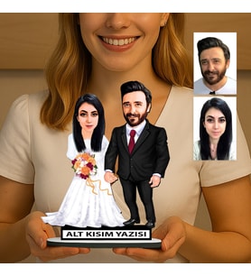KİŞİYE ÖZEL SEVGİLİLER GÜNÜ HEDİYESİ GELİN DAMAT KARİKATÜR BİBLO FN38
