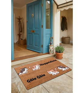 Valerine Life Kapı Önü Paspası 45x70cm Kaymaz Taban Dekoratif iç Dış Mekan Sarı Siyah Yavru Kediler