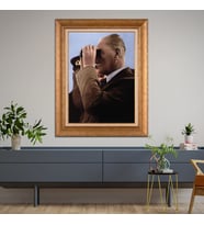 Altın Varaklı Çerçeveli Paspartulu Atatürk Tablo z4577 (Gold)