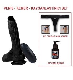 LilituShop 20,5 cm Belden Bağlamalı Titreşimli Gerçekçi Silikon Vantuzlu Siyah Penis