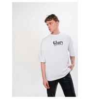 Unisex Bisiklet Yaka Baskılı Oversize T-Shirt - Siyah