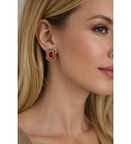 Bordo Taşlı Rose Gold Çerçeveli Sekizgen Küpe