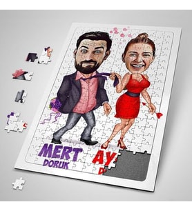 Yıldönümü Hediyesi Kişiye Özel Hiçbir Yere Bırakmam Karikatürlü Puzzle