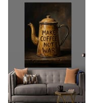 Kahve Yap Savaşma Retro Çaydanlık Dekoratif Kanvas - Mdf Ahşap Tablo