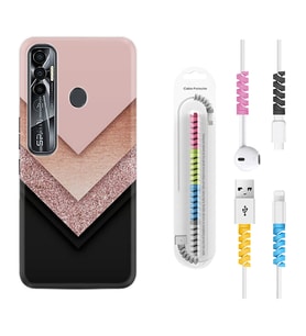 Tecno Spark 6 6 Go 8C 8 Pro 7 7 Pro Kılıf Kablo Koruma Spiral Silikon Great Marble 1405