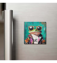 Frog - Kurbağa - Güneş Gözlüklü Style - Buzdolap Magneti - 9x9 Cm