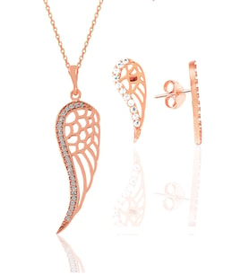 Söğütlü Silver Gümüş rose zirkon taşlı kanat kolye ve küpe seti