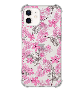 Apple iPhone 12 Mini Uyumlu Köşe Korumalı Antişok  Kapak Floral Pembe Tasarımlı Şeffaf  Kılıf
