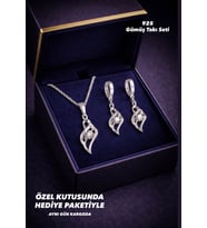 925 Ayar Damgalı Gümüş Kaplama Sonsuz Işıltı  Zarif Tasarım Takı Seti – Modern Kolye & Küpe (Silver)