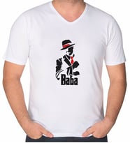 BK Gift Baba Godfather Tasarımlı V Yaka Tişört-18 (Beyaz)