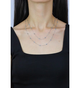 Turkuaz Taşlı 92 cm Rodyumlu Gümüş Kolye 7258