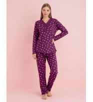 Pijamerry Kadın Bambu Baharlık Dantel Yaka Uzun Kol İnce Pijama Takımı 5206M - 1 Adet (Mor)