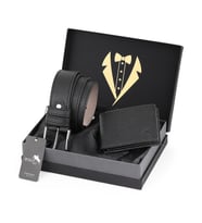 Polo Air Erkek Damat Çeyiz Koleksiyonu Kravatlı Kutuda 2'li Klasik Premium Set Kemer ve Cüzdan Seti DMT-0017 (Siyah)