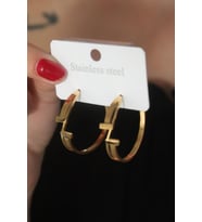 Gold Renk Halka Çelik Kadın Küpe