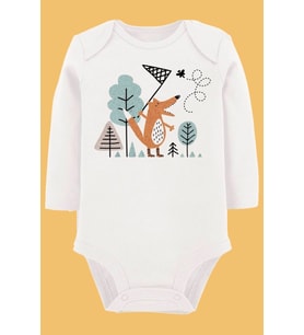 Organik Baskılı Pamuklu Unisex Bebek Body UZUNE209