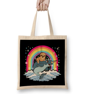 Cute Sloth Riding Narwhal The Unicorn Of The Sea Bez Çanta Uzun Saplı