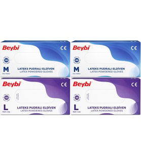 Beybi Lateks Pudralı Muayene Eldiveni M - Medium - Orta / L - Large - Büyük Karma 400 Lü Set
