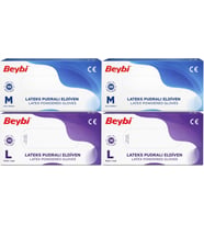 Beybi Lateks Pudralı Muayene Eldiveni M - Medium - Orta / L - Large - Büyük Karma 400 Lü Set