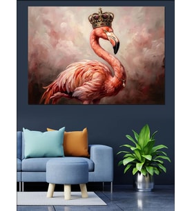 Taçlı Ve Şık Flamingo Portresi Dekoratif Kanvas - Mdf Ahşap Tablo