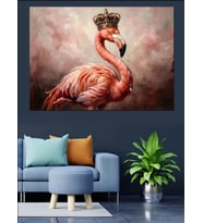 Taçlı Ve Şık Flamingo Portresi Dekoratif Kanvas - Mdf Ahşap Tablo