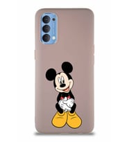 Oppo Reno 4 Soft Premier Kapak Mickey Mouse-A Tasarımlı Silikon Kılıf - Pudra (Şeffaf)