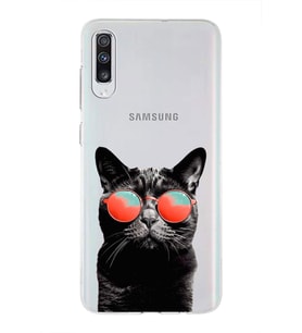 PrintiFy Samsung Galaxy A70 ile Uyumlu 1mm Slim Fit Kedi 3 050d Baskılı Şeffaf  Kılıf