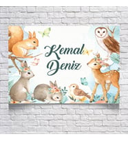 Ormanda ki Sevimli Hayvanlar Temalı Doğum Günü Afişi