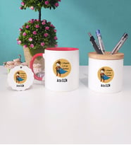 Öğretmenler Günü Hediyesi Kupa Bardak Kırmızı Kalemlik ve Anahtarlık (Model 1)