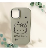 iPhone 13 Pro  Max  Hello Kitty Kabartmalı Kaliteli Silikon Telefon Kılıfı (Krem)