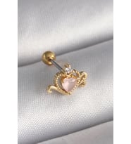 316L Çelik Gold Renk Pembe Mineli Kalp Zirkon Taş Detay Tragus Piercing