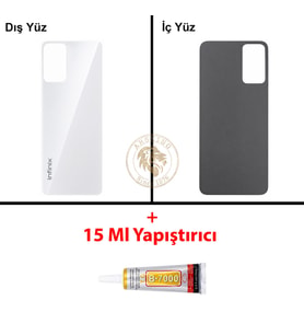 Infinix Hot 12 Beyaz Uyumlu Arka Kapak + B7000 Yapıştırıcı Arka Cam Batarya Pil Kapağı Lazer Kesim