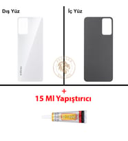 Infinix Hot 12 Beyaz Uyumlu Arka Kapak + B7000 Yapıştırıcı Arka Cam Batarya Pil Kapağı Lazer Kesim