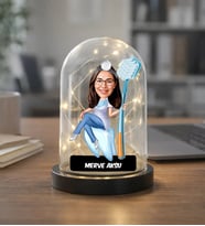 BK Gift Kişiye Özel Kadın Diş Hekimi Karikatürlü Led Işıklı Cam Fanus Biblo -1, Mesleki Hediye, Sevgiliye-Arkadaşa Hediye
