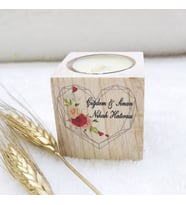 30 Adet Ahşap Mumluk Nikah Hediyeliği UV Baskılı Kalp Desen 5x5-