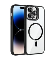 Apple iPhone 14 Pro Max Uyumlu Kılıf Standlı ve Kamera Lens Hediyeli M-Safe Şarj Özellikli Zore Etro Kapak (Siyah)