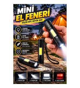 4 Modlu Şarjlı Işıldak El Feneri Kamp Lambası Mini Taşınabilir LED Acil Durum Feneri