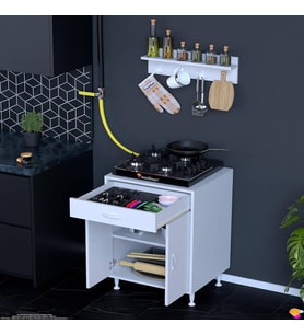 Modilayn QPLAS (M) Set Ocak Altı Dolap 65x88x48 cm. Çekmeceli, kapaklı, raflı ve baharat raflı