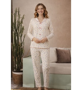 Kadın 15999 Kaşkorse Uzun Kol % 100 Pamuk Pijama Takımı