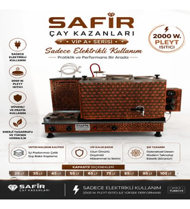 SAFİR 3 GÖZLÜ BAKIR ÇAY KAZANI SADECE ELEKTRİKLİ BAKIR ÇAY SEMAVERİ PLEYTLİ YILDIZ MODEL BAKIR ÇAY OCAĞI KAZANI VİP+