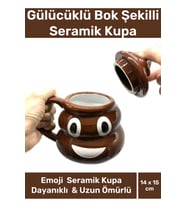Premium Özel Tasarım Hediye Kutulu Gülücüklü Bok Şekilli Seramik Kupa 14 x 15 cm Emoji Bardak