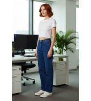 Kadın Yüksek Bel Straight Fit Jean Pantolon Fonksiyonel Dayanıklı Kaliteli Konforlu Modern