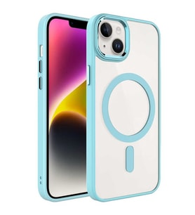 Coverzone iPhone 14 Plus ile uyumlu K?l?f Wireless ?arj �zellikli Metal buton Z-Krom MagSafe ile uyumlu ?effaf Transparan Double Color Silikon Kapak Ye?il